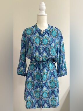 Tommy Hilfiger Womens XL Blue Paisley LongSleeve Utility Button-Front Mini Dress